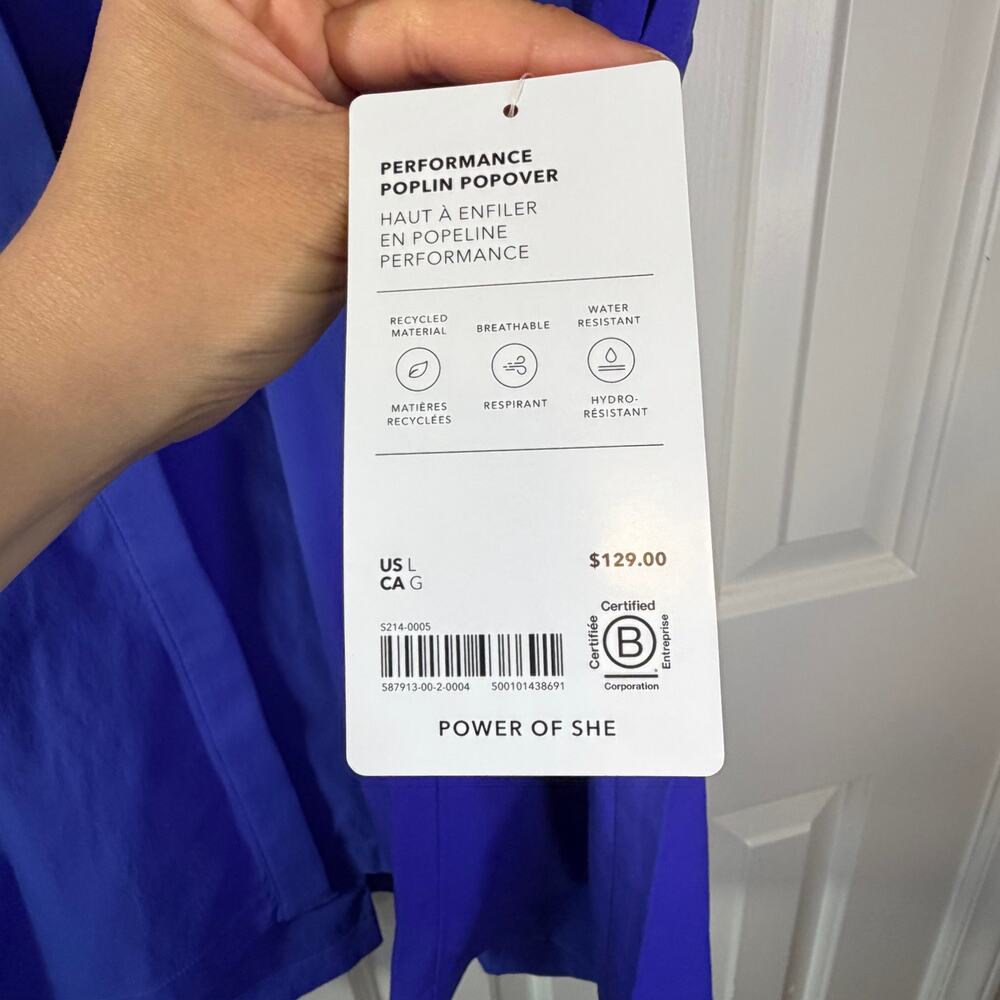 Athleta Performance Poplin Popover Short Sleeve Lazurite Blue Button Top L NWT - Picture 5 of 8